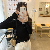 Korean Dark Buckle Design Feels White Inside The Bottom Shirt Women's Autumn And Winter Niche Does Not Hit The Thin Long-Sleeved T-Shirt Top