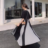 Fat Mm Large Size 300 Pounds Of Hepburn Style French Dress Summer Splicing Fake Two Loose Big Dress Woman
