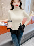 New Chinese Fake Two Knitted Shirt Women Autumn And Winter Explosion Black Turtleneck Inside The Bottom Shirt Design Top