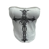 Thorn Cross Print Chest Vest Sling Female With Chest Cushions Anti-Slip Strip Short Babes Top 1298