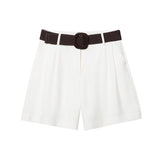 2025 Summer New Women's Fashion Casual Short-Sleeved Shirt With Belt Shorts 8372226