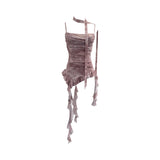 Real Shooting Round Neck Fluttering Dye Printing Irregular Lotus Leaf Side Mesh Slings Slings Sleeveless Top 1218