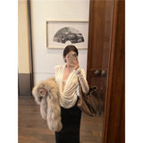Lace Splicing Fake Two-Piece Rivet T-Shirt Spring Repair Pure Sister Style White Long-Sleeved Shirt