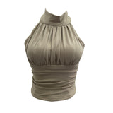Hanging Neck With Chest Cushions Showing Body Sling Vest Short Sleeveless Top Lady 9287