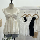Holiday Wind Sling Vest Bow Folded Burst Embroidered Doll Shirt To Take Sleeveless Top 9561