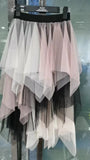 Irregular Net Dress Women Color Splicing Colliding Color A-Character Skirt Cake Fluffy Skirt Long Half-Body Skirt