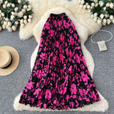 French Temperament Print High Waist Thin A Word Big Swing 100 Folded Skirt 2026 New Holiday Style Long Skirt