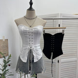 Spice Girls With Anti-Slip Strip Tie With Bow Tector-Meared Waist-Coated Short-Sleeved Top 8150