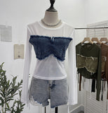 Vintage Spice Girls Stomee Net Yarn Sexy Perspective Drawstring Long-Sleeved T-Shirt Top 2630