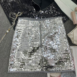 Real Shooting Heavy Industry Flash Shiny Piece High Waist Thin A Short Skirt Picts Anti-Walking Bag Hip Step Skirt 8108