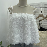 Real Shooting Three-Dimensional Flower Mesh Strap Strap Strap Sling Sling Vest Women's Summer Design Sense Short Sleeveless Top 9020