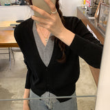 Lyselle Silk Wool Chic Coloring Fake Two V-Neck Knitted Cardigan Sweater Autumn And Winter New Short Top