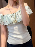 French Wave Dot Lotus Side Shoulder Short-Sleeved T-Shirt 2026 Summer New Summer Bottoming Shirt Women's Clothing