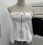 Real-Patring Zipper Open-Shirt With Bra Hottie Wrapped Breast Sexy Outer Wear Vest Short Irregular Sleeveless Top 2770