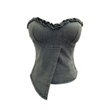 Vintage Denim With Chest Pads In The Ear Of Irregular Body Repair Brat Vest Short Sleeveless Top 2861