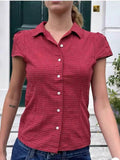 Spice Girls Vintage Plaid Short-Sleeved Shirt 2026 Summer Slimming With White Collar Top Women's Clothing