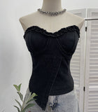 Vintage Denim With Chest Pads In The Ear Of Irregular Body Repair Brat Vest Short Sleeveless Top 2861