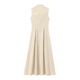 Spring 2025 New Women's Dress French Design Round Neckless Sleeveless Commuting Temperament Fan Flute Dress