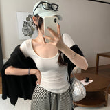 Beautiful Pink U-Neck Threon Shoulder Five-Sleeved T-Shirt 2026 New Small Kochi Beautiful Top