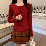 Autumn New Lace Open Shirt Sweater Early Spring Fresh And Gentle Repair Button Three-Dimensional Flower Knitting Top