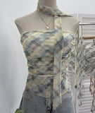 Printed Mesh Ribbon With Chest-Plate Waistcoat With Chest Cushion Anti-Slip Strip Foldless Sleeveless Top 8166