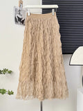 French Wave Roll Folding Fall Flowing High-Waist Thin Net Yarn Half-Dress Woman Summer Vacation Fairy Beach Dress