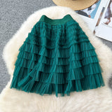 Hepburn Style Simple Solid Color Mesh Dress High Waist Tight Thin Design Careful Hot Girl Cake Skirt