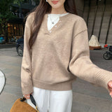 Early Autumn Unique Super Good Color Fake Two Long-Sleeved Knitted Shirt Women 2025 New Loose Thin Single Put On Clothes