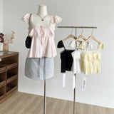 2025 Summer New Korean Gentle Sweet Lace Slings Women Pure Want To Be Thin Short Shirt