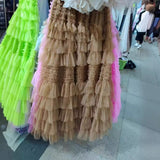 New Women's High-End Sense Summer Temperament British Net Yarn Cake Skirt Punt Skirt Solid Color A Word Half-Body Skirt