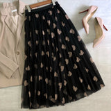 Early Spring Net Yarn Dress Love Print Fairy Dress Casual Hundred Fold Skirt Skirt Large Skirt A Skirt Long