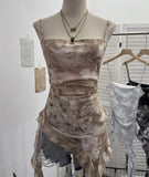 Dizzling Sling Sleeve Vest Women Wearing Slimming Net Yarn Irregular Ribbon Sleeveless Top 1227