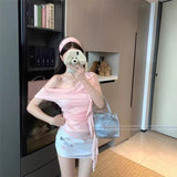 French Pure Wind Style Band Slanted Shoulder Sleeveless T-Shirt Design For Women's Summer Design Slim Sweet Hottie Top
