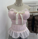 Bodrum-Smeared Waistcoat With Chest Cushions Against Colored Bows And Bows Trinkles And Sleeveless Tops 8183