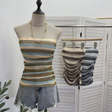 Real Shot Color Striped Mesh Tans Tector-Coat With Chest Pad Anti-Slip Strip Folds Repair Short Sleeveless Top 8185