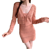 French Temperament Hook Hollow Bagted Sling Dress Woman 2025 New Super-Good-Looking Knitted Cardigan Two Sets