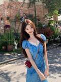 French Floral Dress Women's Summer Yunnan Tourism Wearing Women's Unique Beautiful Waist-Waive Holiday Dress