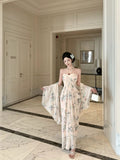 Pure Lusty Sexy Royal Sister Print Waist-And-Ear Neck Sleeveless Dress Temperament Thin Dress With Shawl Summer