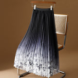 High-Quality Printing Mesh Dress Women's Spring And Summer 2025 New Broken Flower Yarn Skirt In The Long-Singed A-Word 100-Fold Skirt