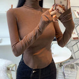 Pure Want Piled High-Necked Bottom Shirt With 2025 Spring And Autumn Korean Version Of Long-Sleeved T-Shirt Girl Hot Girl Tight Body Dress