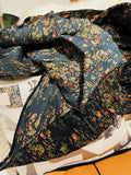 Small Design Folded Skirt Women's Summer High Waist Long Retro Print Thin Green Broken Flower Bag Fork Skirt