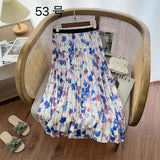 2025 New High-Rise Half-Dress Woman Tight Waist Ink Print Design Sense A-Character Skirt In The Long Folded Skirt