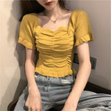 Summer 2025 New Retro French Blouse Collared Care Machine Slim Thin Short-Sleeved Knitwear Woman