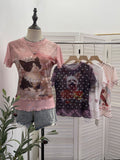 Double-Layer Screen Printed Short-Sleeved T-Shirt For Women's Summer New Dopamine Sweet Moringe Ear Top 2916