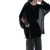 Lazy Wind Loose Long-Sleeved Knitwear Shirt 2026 Spring And Autumn New Women's Fashion Hollow Open Fork Top