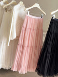 Spring High-Waisted Lotus Leaf Side Net Yarn Large Swing Half-Dress Woman 2026 New Gentle Thin Fall A-Word Dress