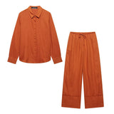 Spring 2025 New Set Women's Long-Sleeved Shirt Top Broad Leg Trousers Loose Design Sense 4786090