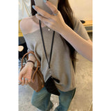 2026 Early Spring Korean Loose Lazy And Relaxed Bat Short-Sleeved Knitted Shirt Girl Into The Autumn Shoulder Inclined Shoulder
