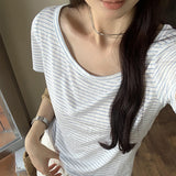 This Year's Popular Beautiful Temperament Shoulder Wide Collar Short-Sleeved T-Shirt Women's Summer 2025 New Blouse