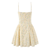 Women's Clothing 2026 New French Yellow Broken Flowers Waist Holiday Sling Skirt